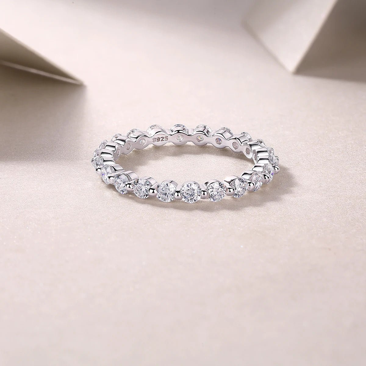 Charmsolo Moissanite Full Eternity Band Ring | S925 Silver | VVS1 D Color 2.6mm 8H8A Cut 21-Stone Geometric | R13141
