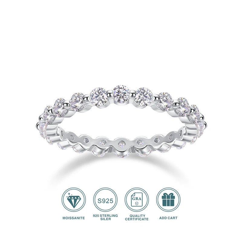 Charmsolo Moissanite Full Eternity Band Ring | S925 Silver | VVS1 D Color 2.6mm 8H8A Cut 21-Stone Geometric | R13141