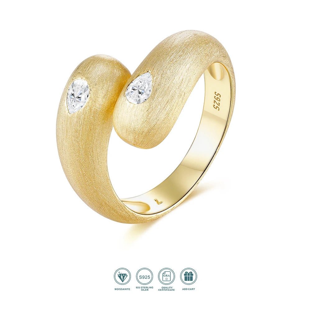 Charmsolo Moissanite Pear Shape Dual-Stone Ring | S925 Silver 18K Gold Plated | VVS1 D Color 8H8A Cut Ethnic Style | R14905
