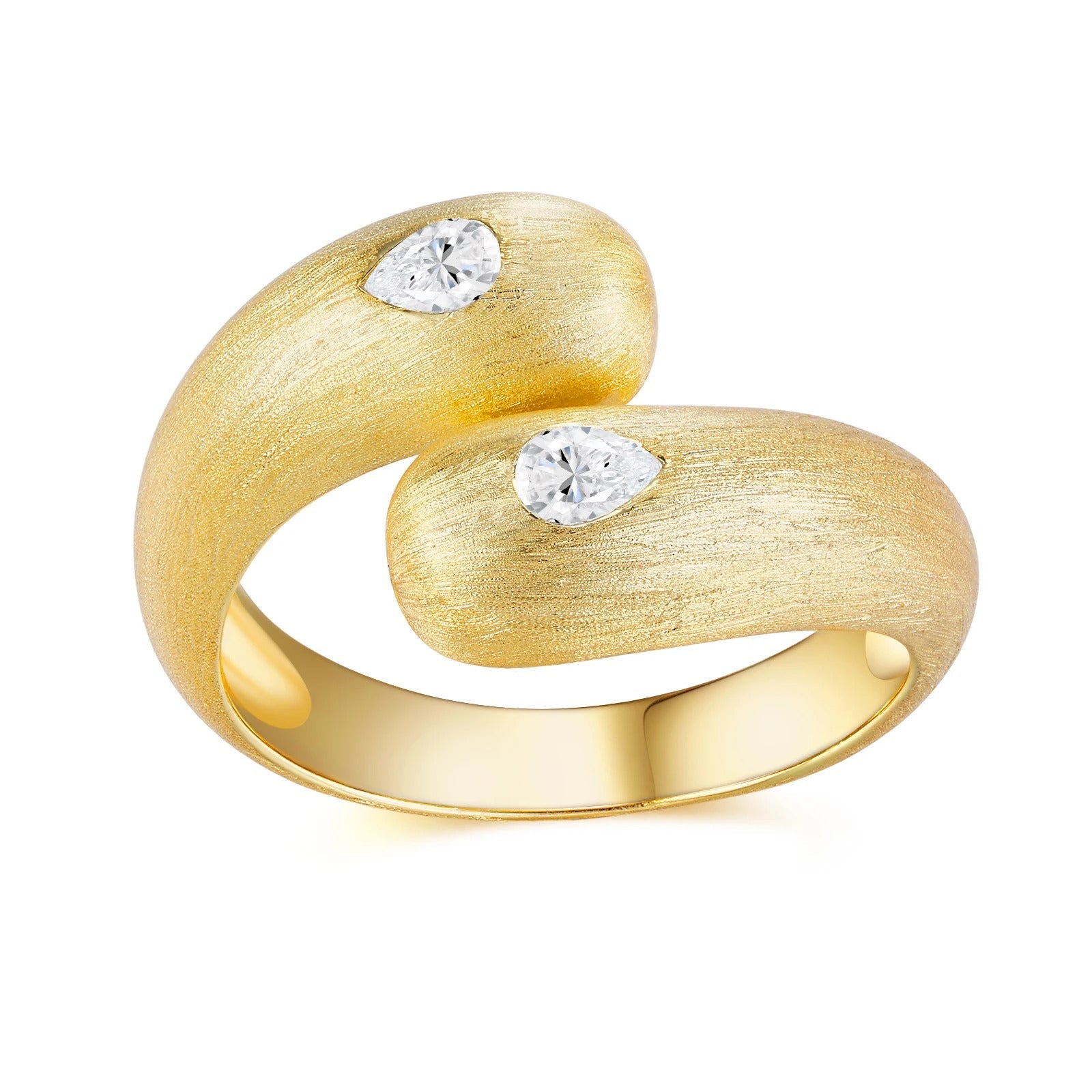 Charmsolo Moissanite Pear Shape Dual-Stone Ring | S925 Silver 18K Gold Plated | VVS1 D Color 8H8A Cut Ethnic Style | R14905