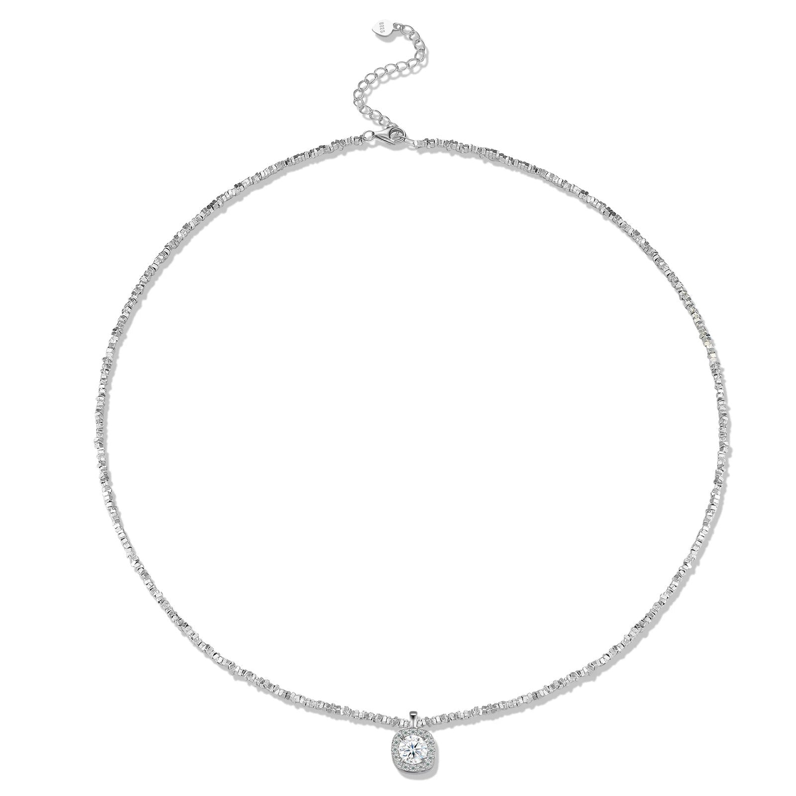 Charmsolo Moissanite Square Pendant Necklace | S925 Silver 18K White Gold Plated | VVS1 D Color Geometric | N16398