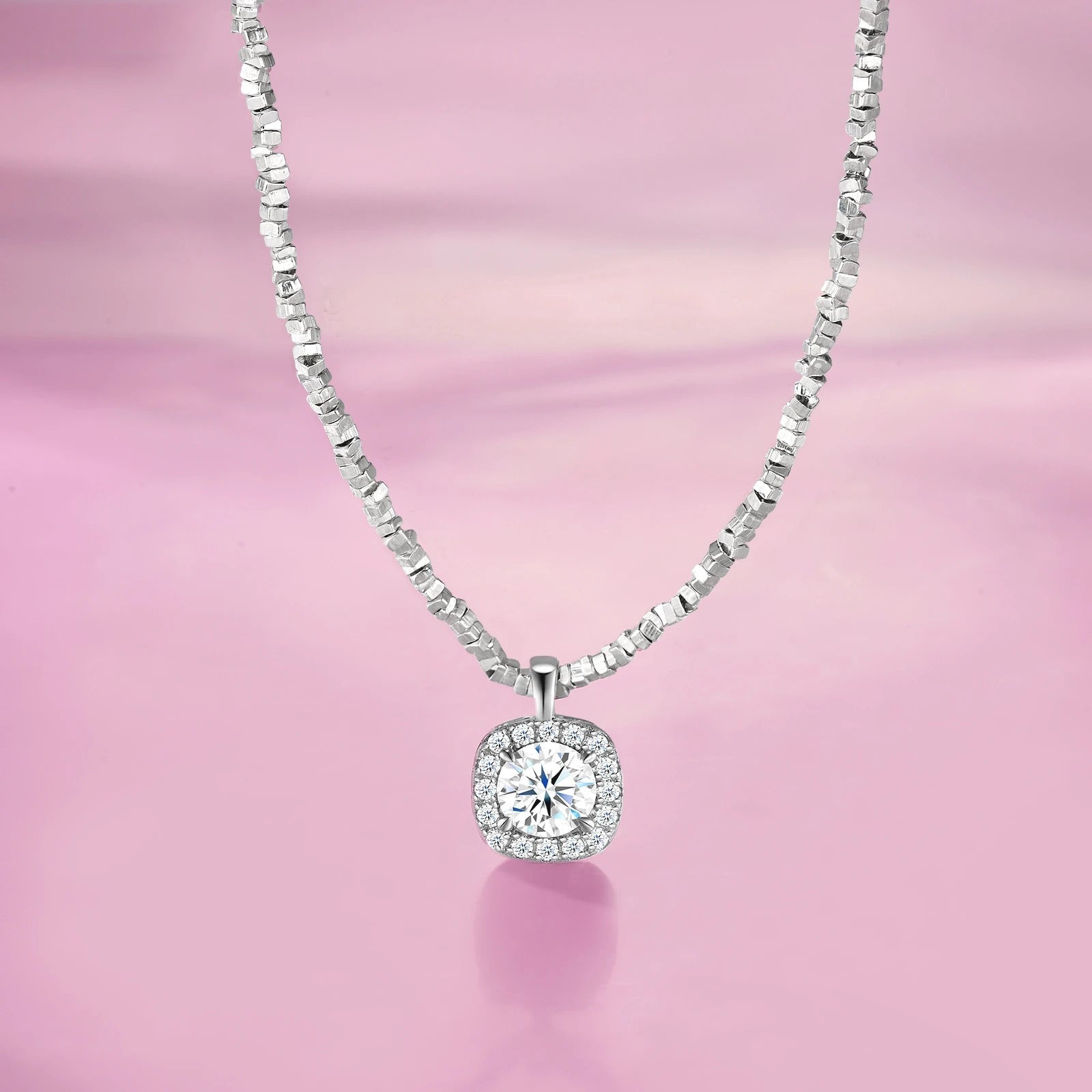 Charmsolo Moissanite Square Pendant Necklace | S925 Silver 18K White Gold Plated | VVS1 D Color Geometric | N16398