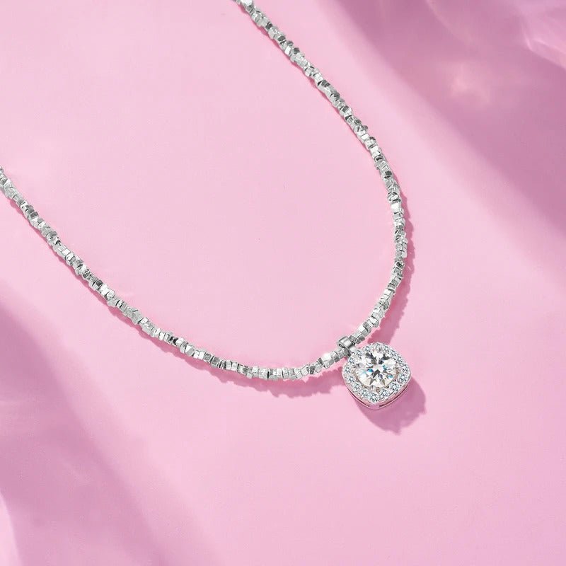 Charmsolo Moissanite Square Pendant Necklace | S925 Silver 18K White Gold Plated | VVS1 D Color Geometric | N16398