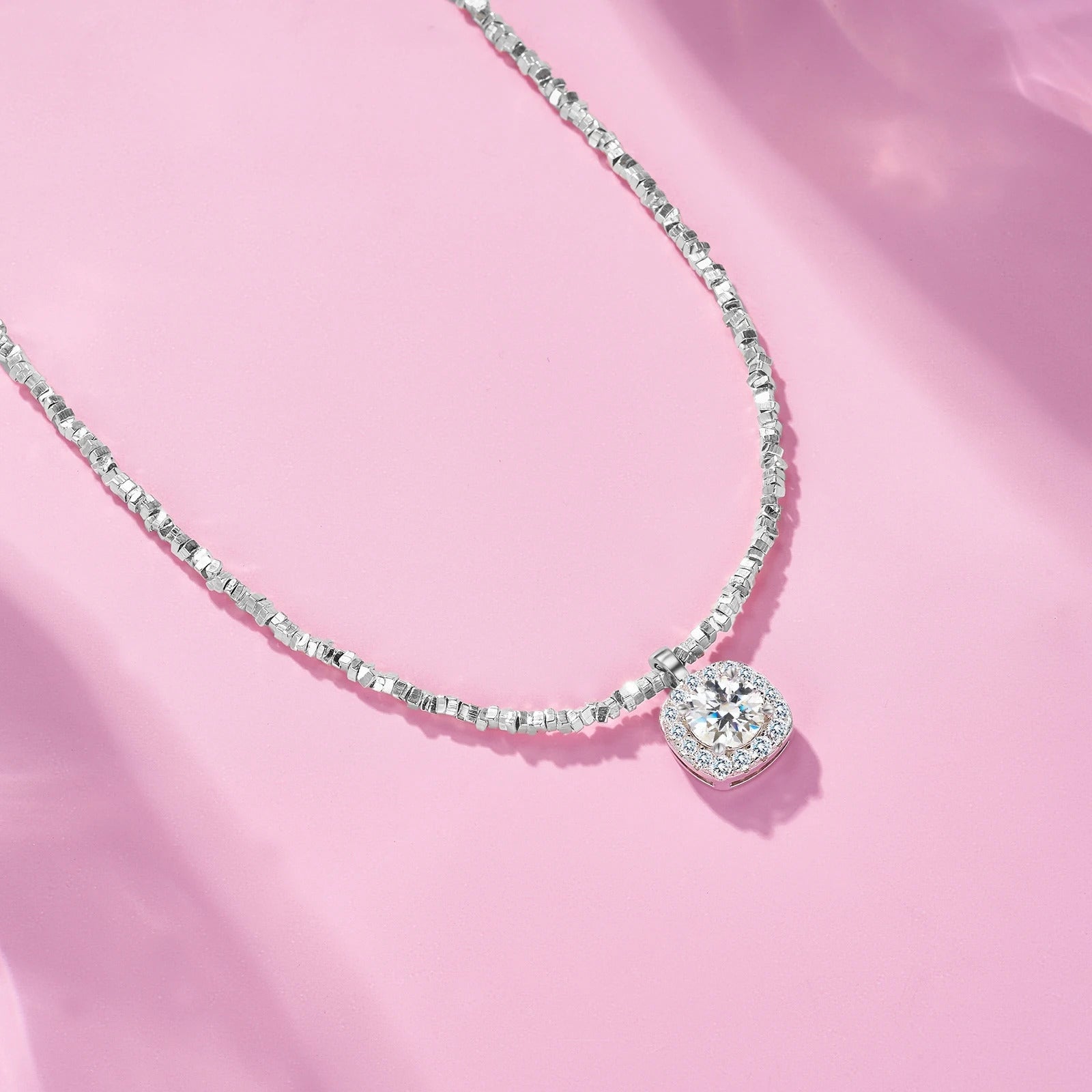 Charmsolo Moissanite Square Pendant Necklace | S925 Silver 18K White Gold Plated | VVS1 D Color Geometric | N16398