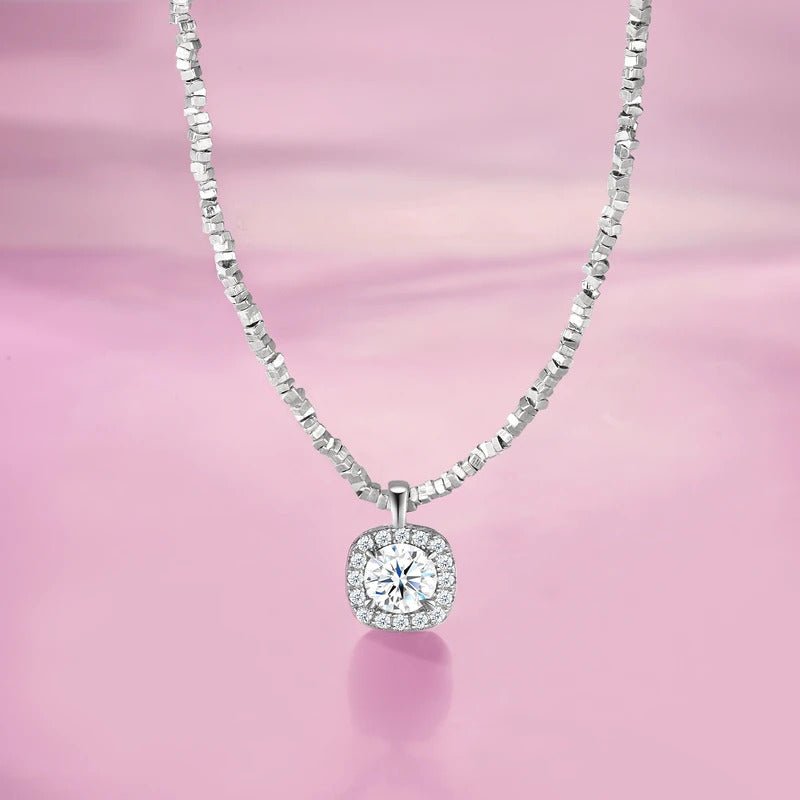 Charmsolo Moissanite Square Pendant Necklace | S925 Silver 18K White Gold Plated | VVS1 D Color Geometric | N16398