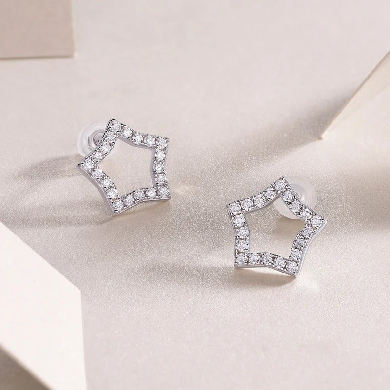Charmsolo Moissanite Star Earrings | Ice Flower Tassel Design | S925 Silver 18K Gold Plated | VVS1 D Color | GRA Certified