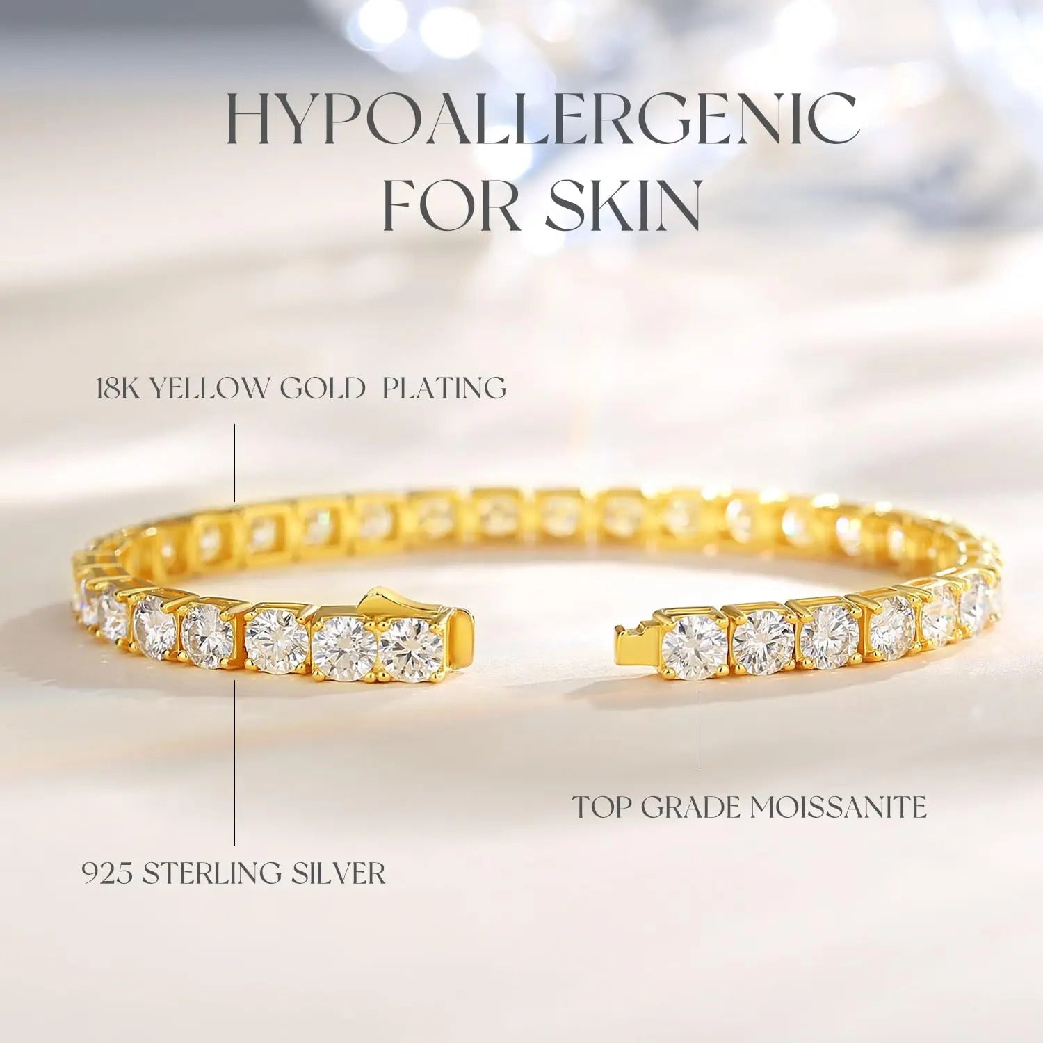 Charmsolo Moissanite Tennis Bracelet | S925 Silver 3-Color Plated | VVS1 D Color 4mm 8H8A Cut 4.7–5.9Ct Unisex | L12759
