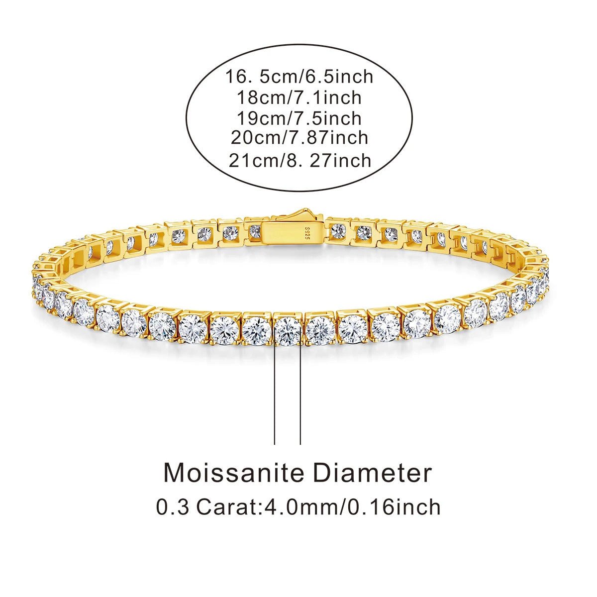 Charmsolo Moissanite Tennis Bracelet | S925 Silver 3-Color Plated | VVS1 D Color 4mm 8H8A Cut 4.7–5.9Ct Unisex | L12759