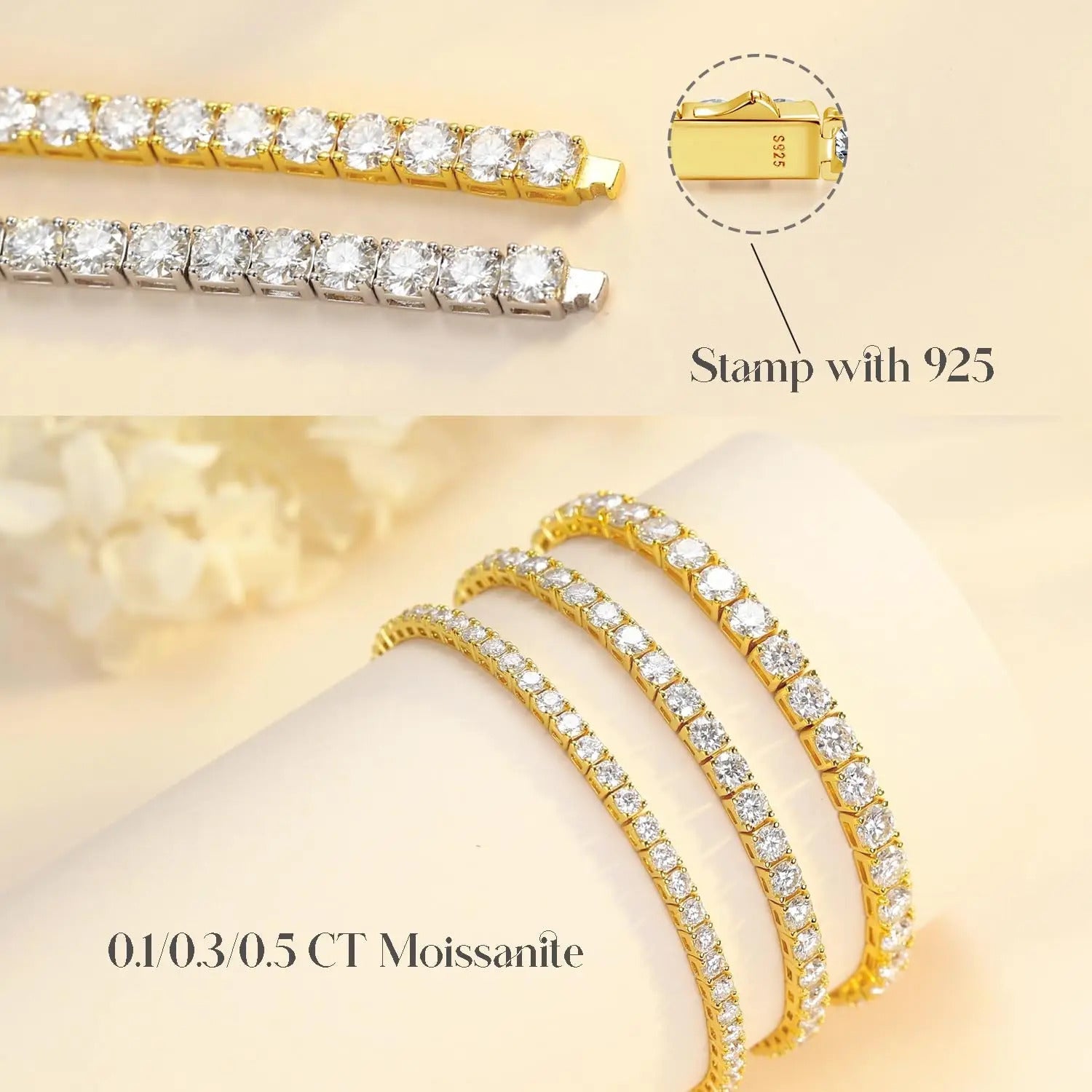 Charmsolo Moissanite Tennis Bracelet | S925 Silver 3-Color Plated | VVS1 D Color 4mm 8H8A Cut 4.7–5.9Ct Unisex | L12759