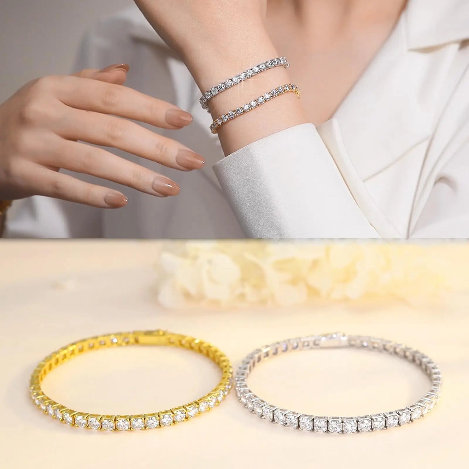 Charmsolo Moissanite Tennis Bracelet | S925 Silver 3-Color Plated | VVS1 D Color 4mm 8H8A Cut 4.7–5.9Ct Unisex | L12759