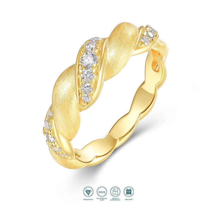 Charmsolo Moissanite Twisted Braided Matte Ring | S925 Silver 18K Gold Plated | VVS1 D Color Brushed Geometric Individualistic | R15863-BH