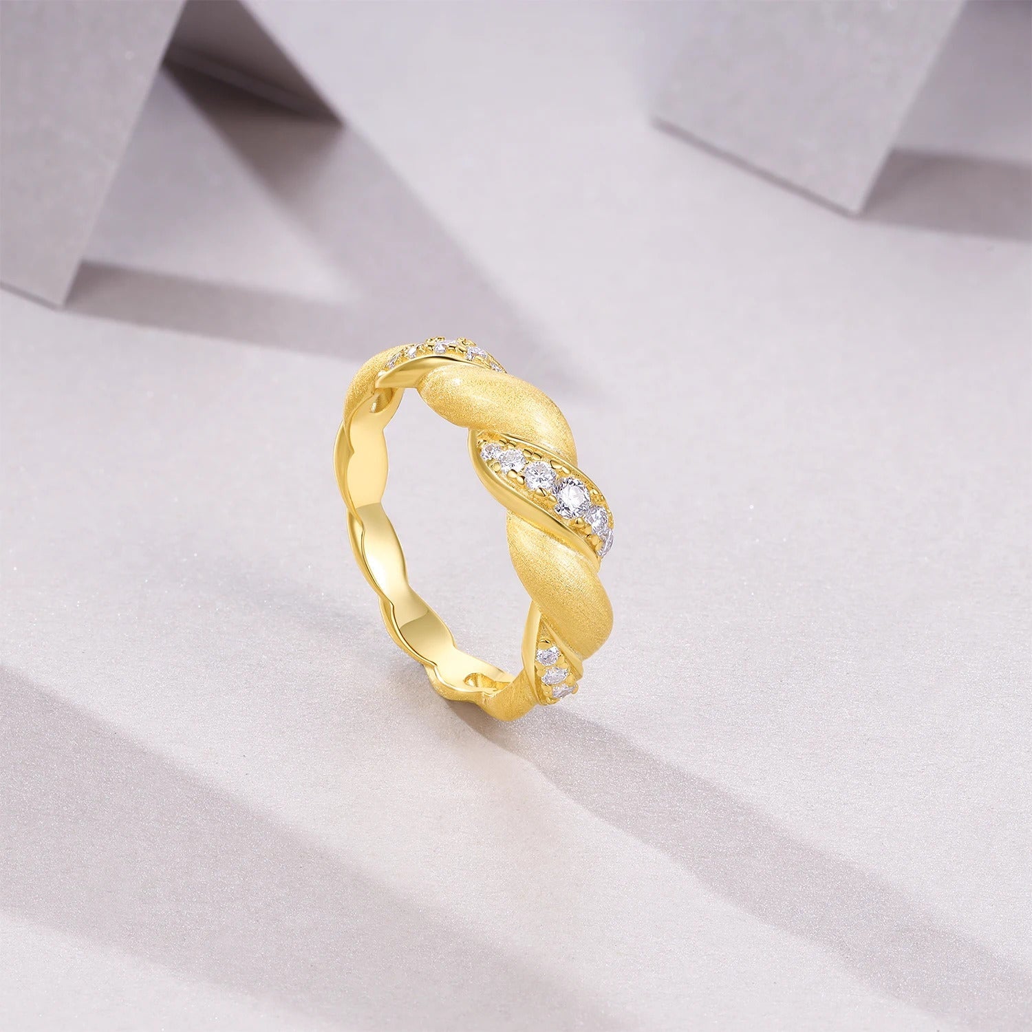 Charmsolo Moissanite Twisted Braided Matte Ring | S925 Silver 18K Gold Plated | VVS1 D Color Brushed Geometric Individualistic | R15863-BH