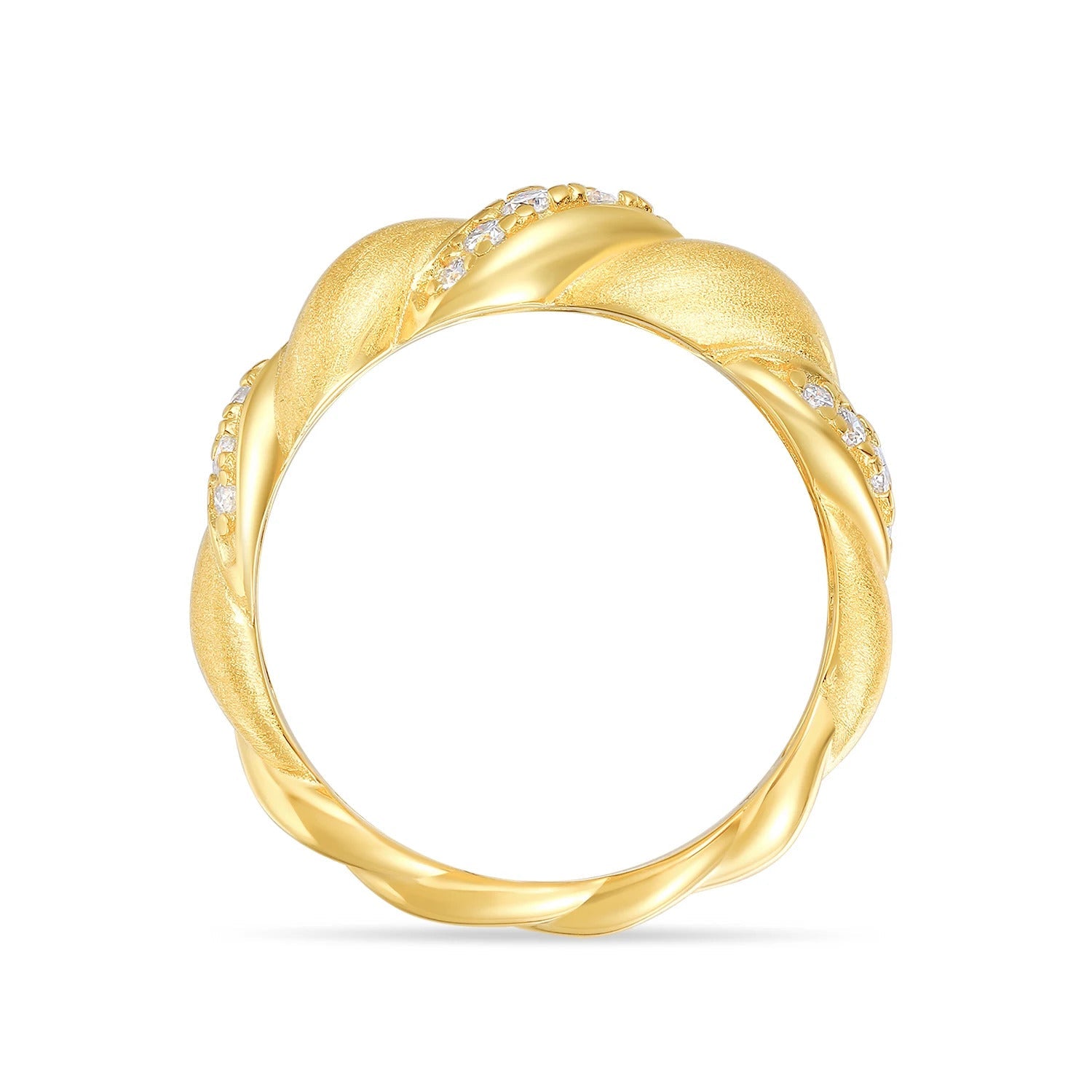 Charmsolo Moissanite Twisted Braided Matte Ring | S925 Silver 18K Gold Plated | VVS1 D Color Brushed Geometric Individualistic | R15863-BH