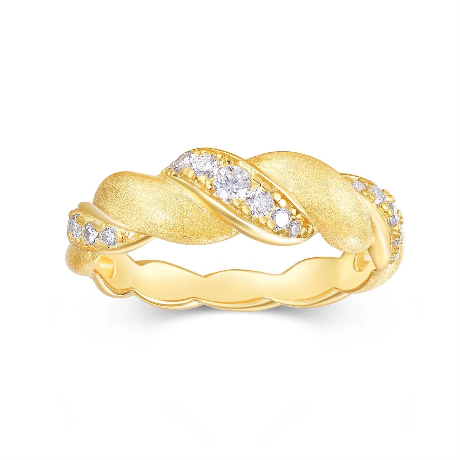 Charmsolo Moissanite Twisted Braided Matte Ring | S925 Silver 18K Gold Plated | VVS1 D Color Brushed Geometric Individualistic | R15863-BH