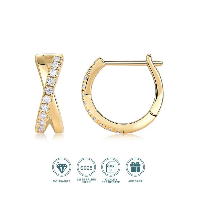 Charmsolo Moissanite Twisted Geometric Stud Earrings | S925 Silver | VVS1 D Color 22-Stone Pavé Hypoallergenic | E15296