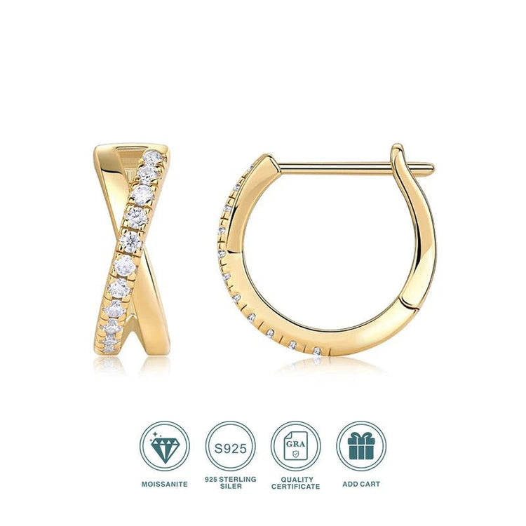 Charmsolo Moissanite Twisted Geometric Stud Earrings | S925 Silver | VVS1 D Color 22-Stone Pavé Hypoallergenic | E15296