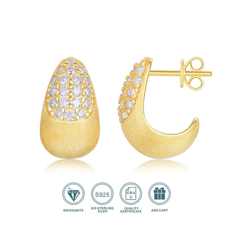 Charmsolo Moissanite Waterdrop Stud Earrings | S925 Silver 18K Gold Plated | VVS1 D Color 38-Stone 8H8A Italian Brushed | E15841