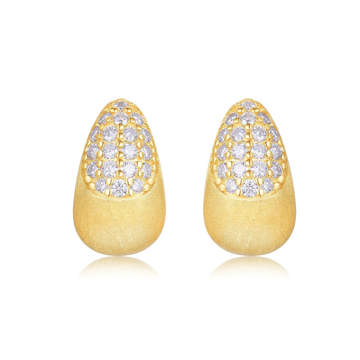 Charmsolo Moissanite Waterdrop Stud Earrings | S925 Silver 18K Gold Plated | VVS1 D Color 38-Stone 8H8A Italian Brushed | E15841