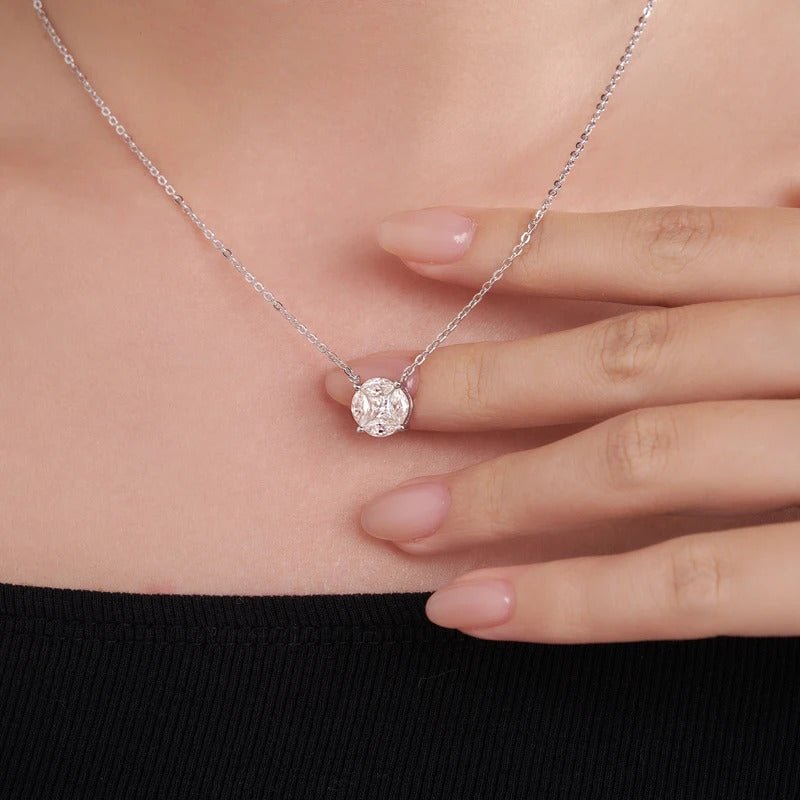 Moissanite Cluster Clavicle Chain Pendant Necklace 925 Silver – 1.6ct VVS1 D Color | Charmsolo