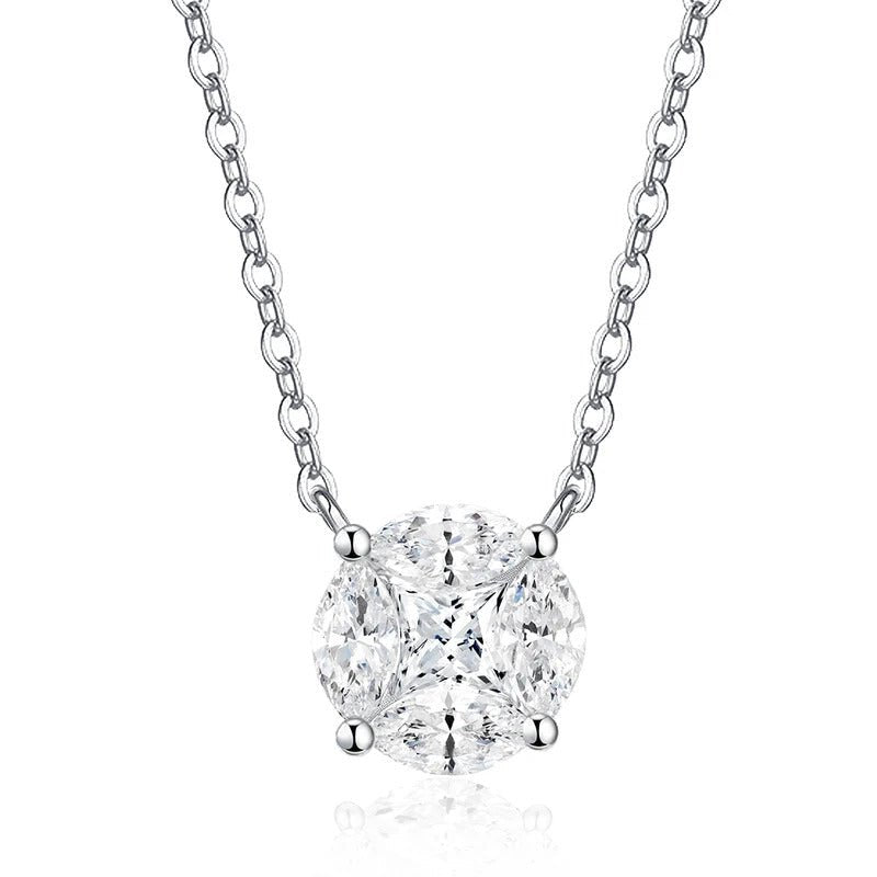 Moissanite Cluster Clavicle Chain Pendant Necklace 925 Silver – 1.6ct VVS1 D Color | Charmsolo