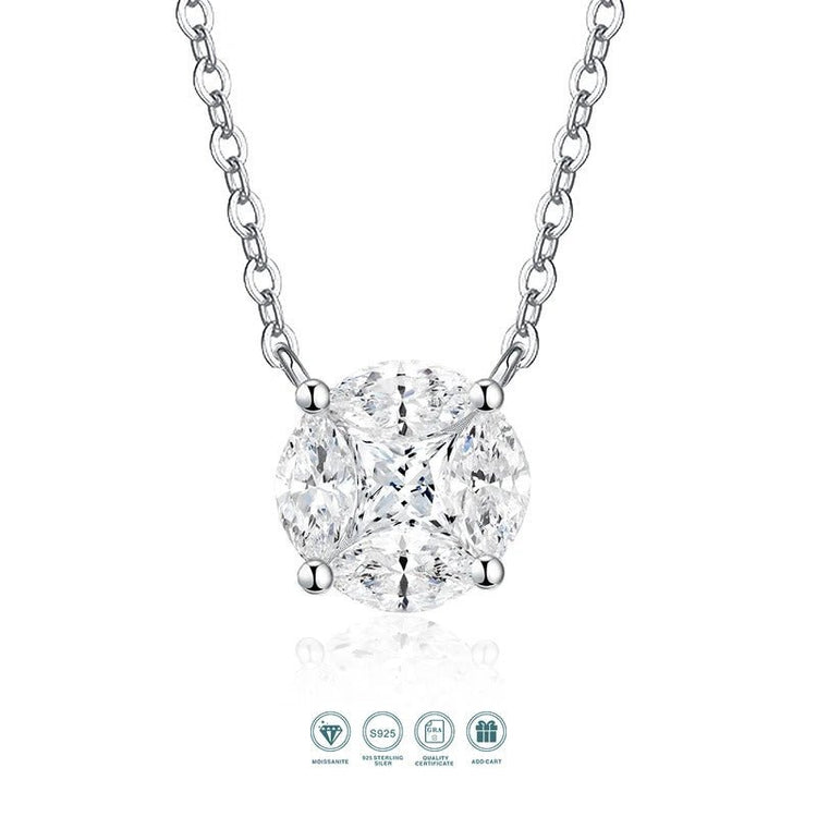 Moissanite Cluster Clavicle Chain Pendant Necklace 925 Silver – 1.6ct VVS1 D Color | Charmsolo D Colour 45cm