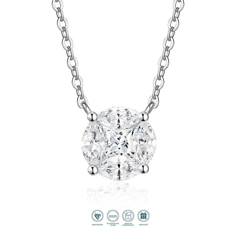 Moissanite Cluster Clavicle Chain Pendant Necklace 925 Silver – 1.6ct VVS1 D Color | Charmsolo