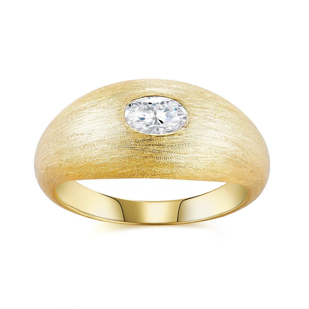 Charmsolo Oval Moissanite dome Bezel Ring | S925 Silver 18K Gold Plated Brushed Matte | VVS1 D Color 8H8A Vintage Style | R14905