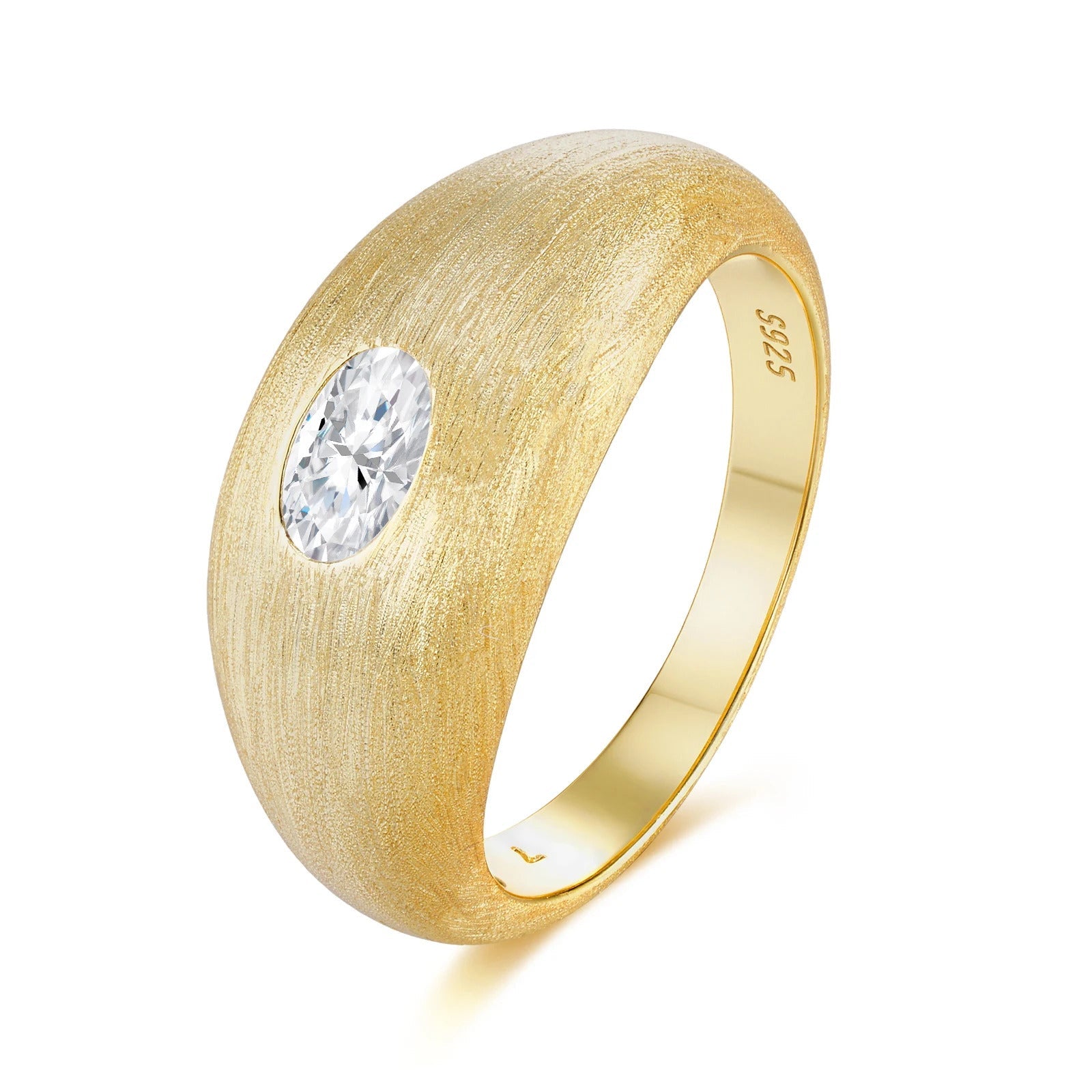 Charmsolo Oval Moissanite dome Bezel Ring | S925 Silver 18K Gold Plated Brushed Matte | VVS1 D Color 8H8A Vintage Style | R14905