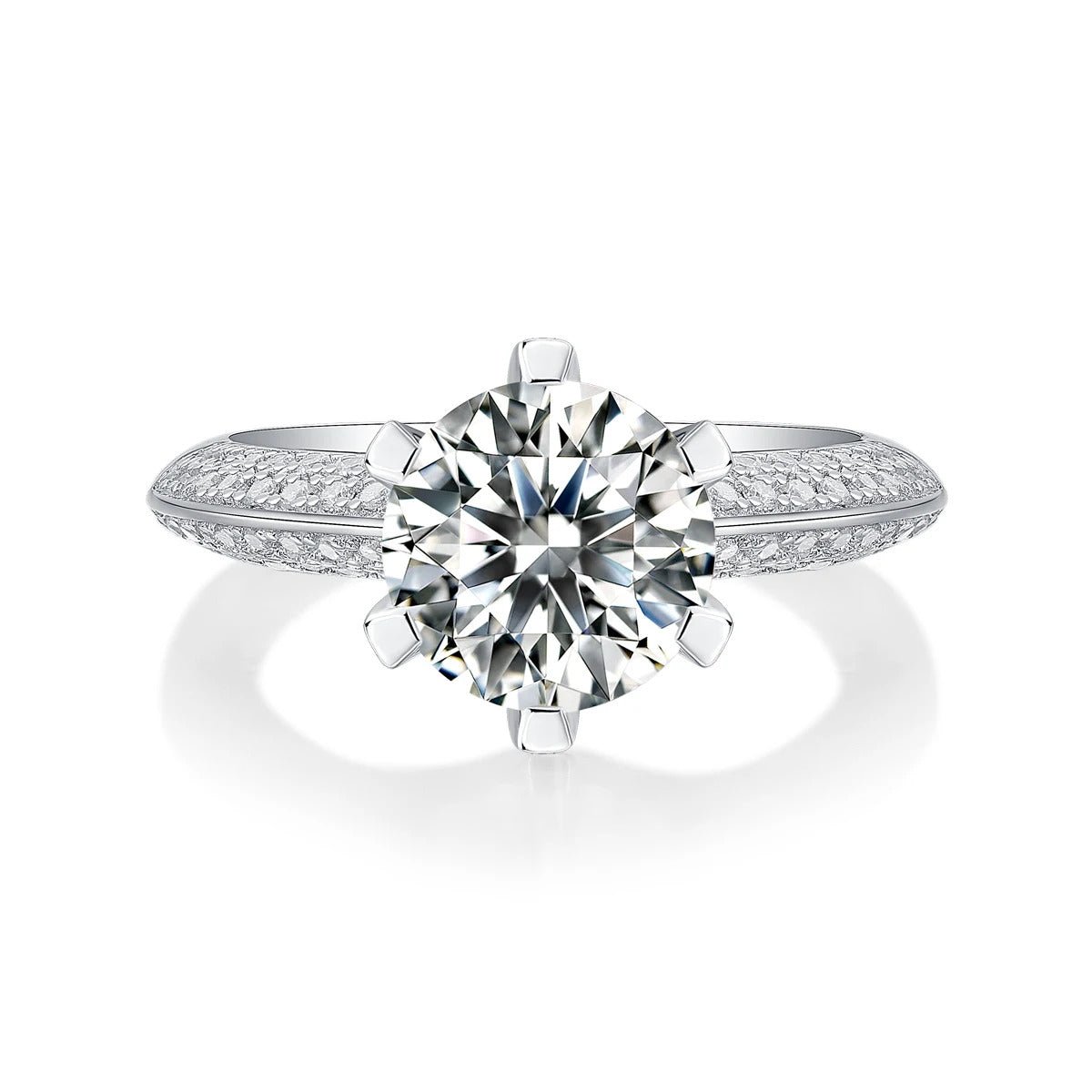 Charmsolo R12690 925 Sterling Silver Moissanite Geometric Band Ring – White Gold