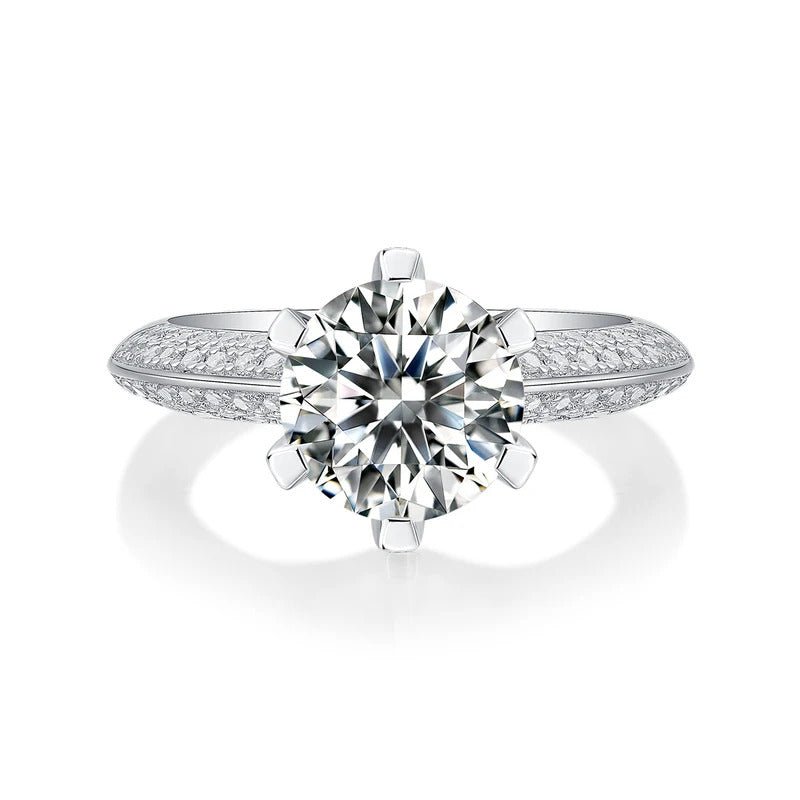 Charmsolo R12690 925 Sterling Silver Moissanite Geometric Band Ring – White Gold