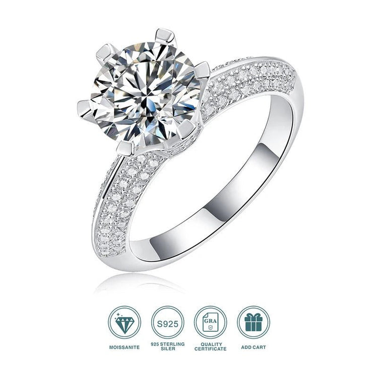 Charmsolo R12690 925 Sterling Silver Moissanite Geometric Band Ring – White Gold