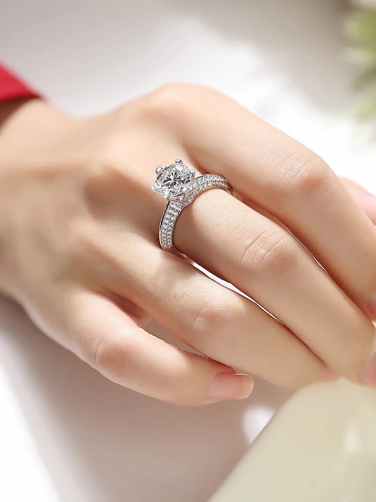 Charmsolo R12690 925 Sterling Silver Moissanite Geometric Band Ring – White Gold
