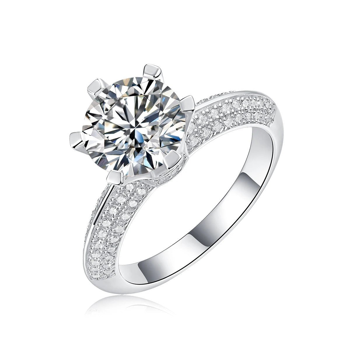 Charmsolo R12690 925 Sterling Silver Moissanite Geometric Band Ring – White Gold