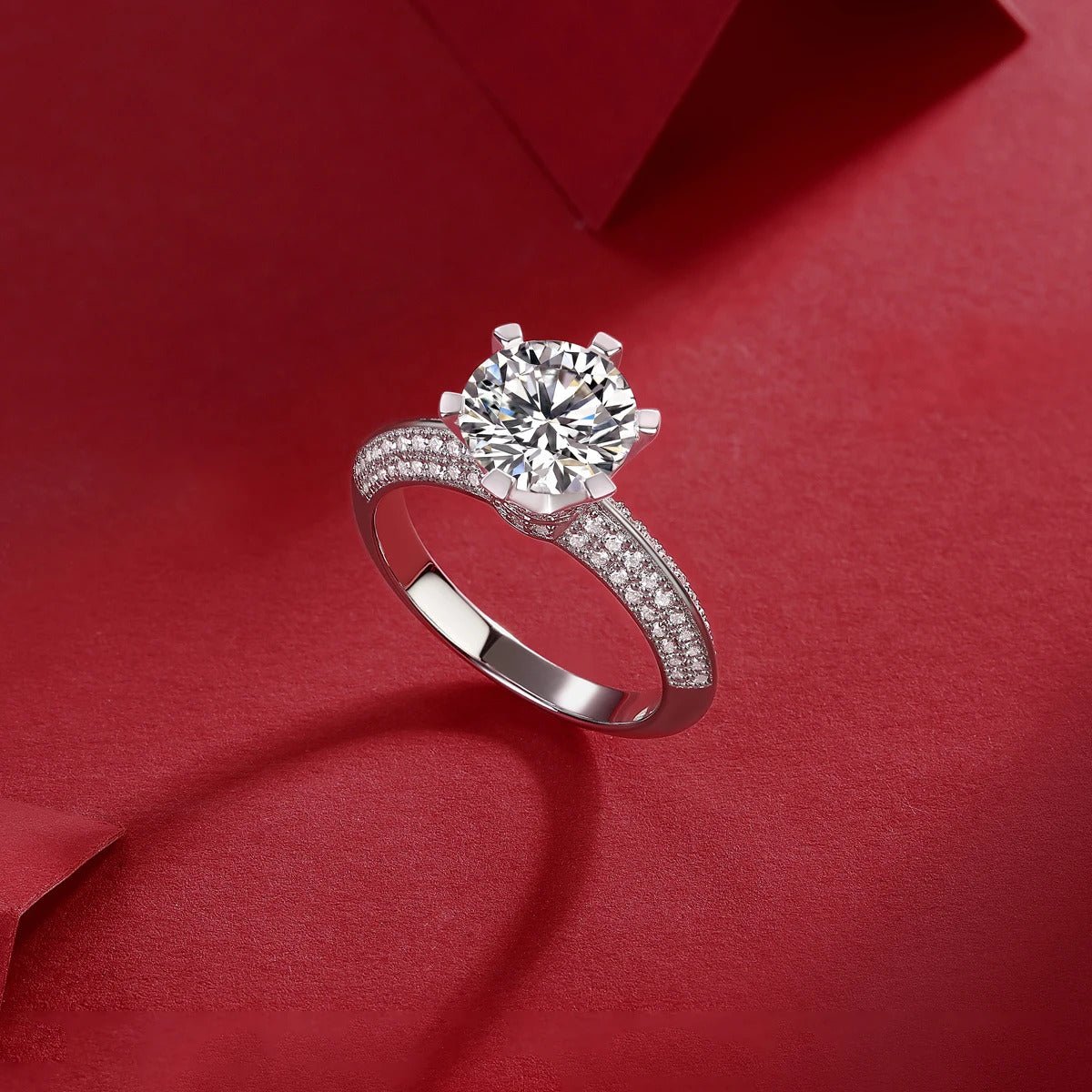 Charmsolo R12690 925 Sterling Silver Moissanite Geometric Band Ring – White Gold