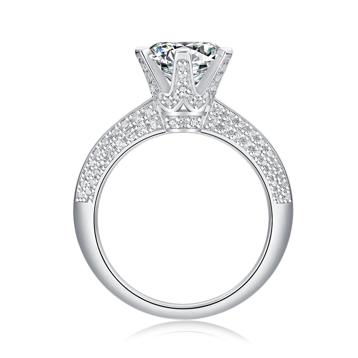 Charmsolo R12690 925 Sterling Silver Moissanite Geometric Band Ring – White Gold