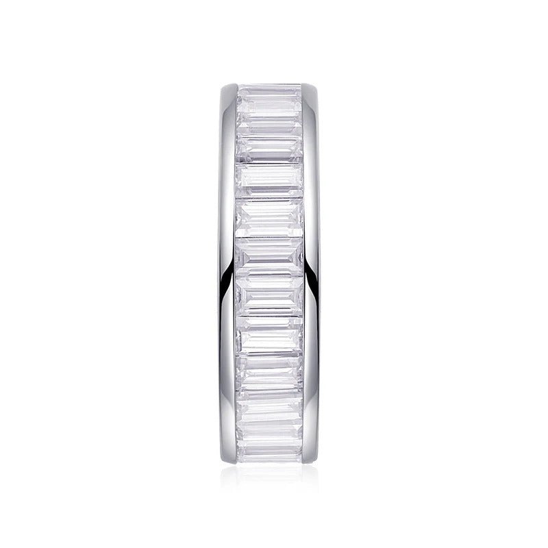 Charmsolo R13792 925 Sterling Silver Moissanite Geometric Ring – D Color VVS1, 27 Stones Pavé Band