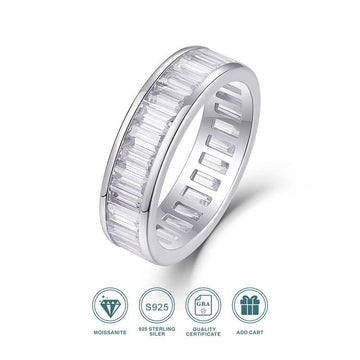 Charmsolo R13792 925 Sterling Silver Moissanite Geometric Ring – D Color VVS1, 27 Stones Pavé Band