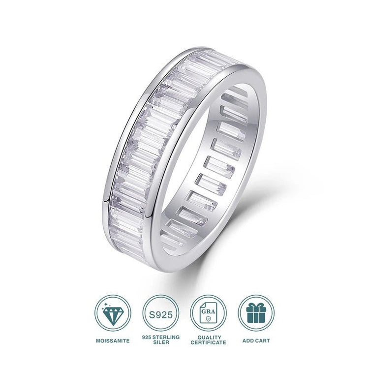 Charmsolo R13792 925 Sterling Silver Moissanite Geometric Ring – D Color VVS1, 27 Stones Pavé Band
