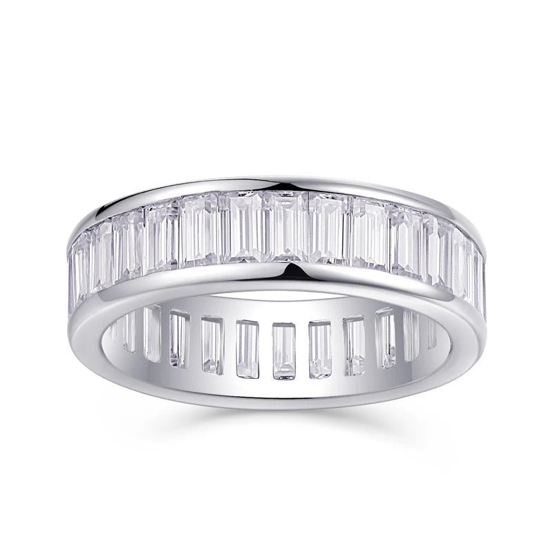 Charmsolo R13792 925 Sterling Silver Moissanite Geometric Ring – D Color VVS1, 27 Stones Pavé Band