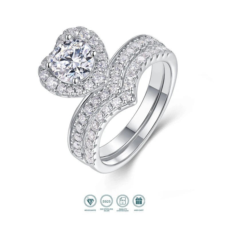 Moissanite Heart Ring 925 Silver – 1ct D Color VVS1 GRA Certified | Charmsolo