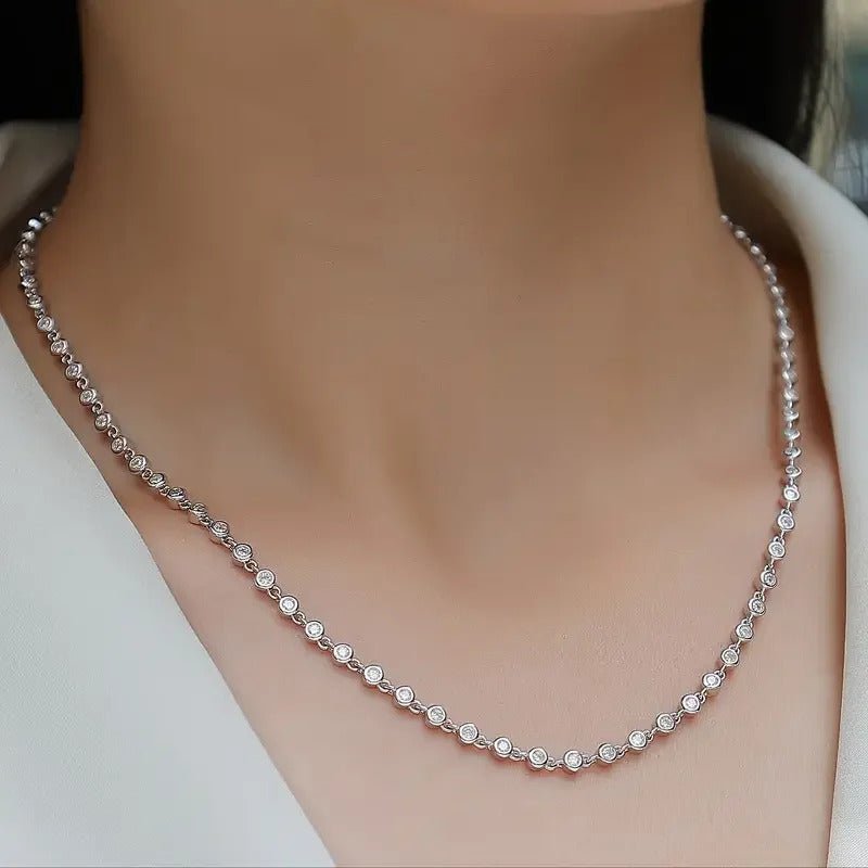 Charmsolo Sterling Silver Moissanite Geometric Necklace – 79 Stones Cross Chain with GRA Certificate