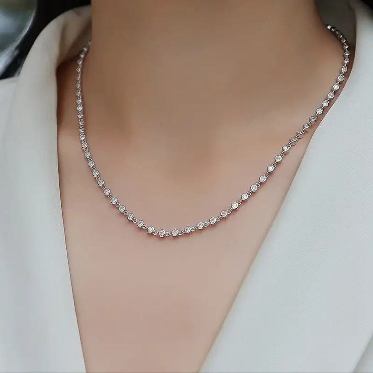 Charmsolo Sterling Silver Moissanite Geometric Necklace – 79 Stones Cross Chain with GRA Certificate