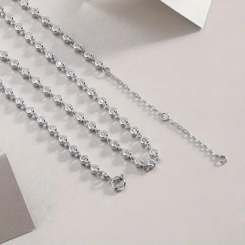 Charmsolo Sterling Silver Moissanite Geometric Necklace – 79 Stones Cross Chain with GRA Certificate
