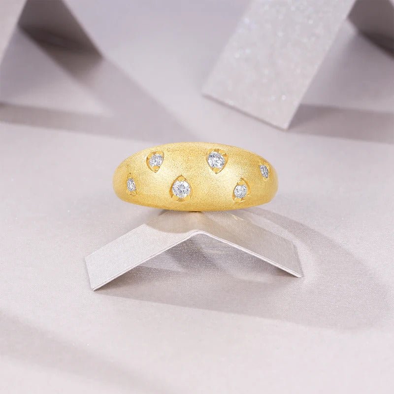 Charmsolo VVS1 Moissanite 18K Gold Plated 925 Silver Matte Dome Band Ring for Women | R1587