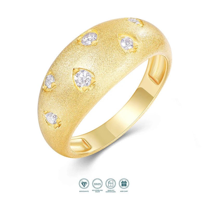 Charmsolo VVS1 Moissanite 18K Gold Plated 925 Silver Matte Dome Band Ring for Women | R1587