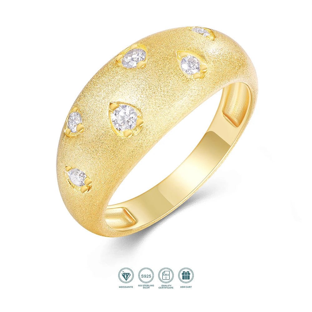 Charmsolo VVS1 Moissanite 18K Gold Plated 925 Silver Matte Dome Band Ring for Women | R1587