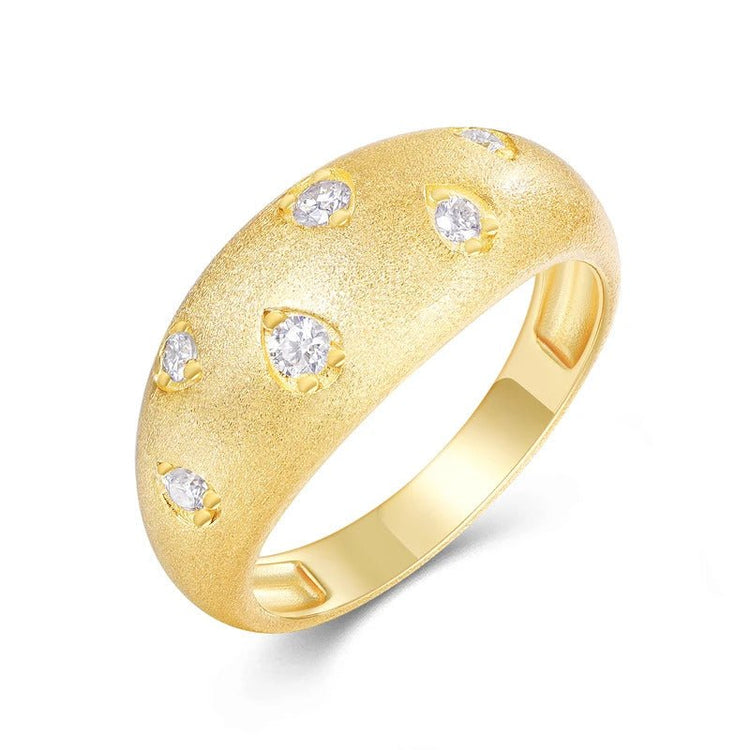 Charmsolo VVS1 Moissanite 18K Gold Plated 925 Silver Matte Dome Band Ring for Women | R1587