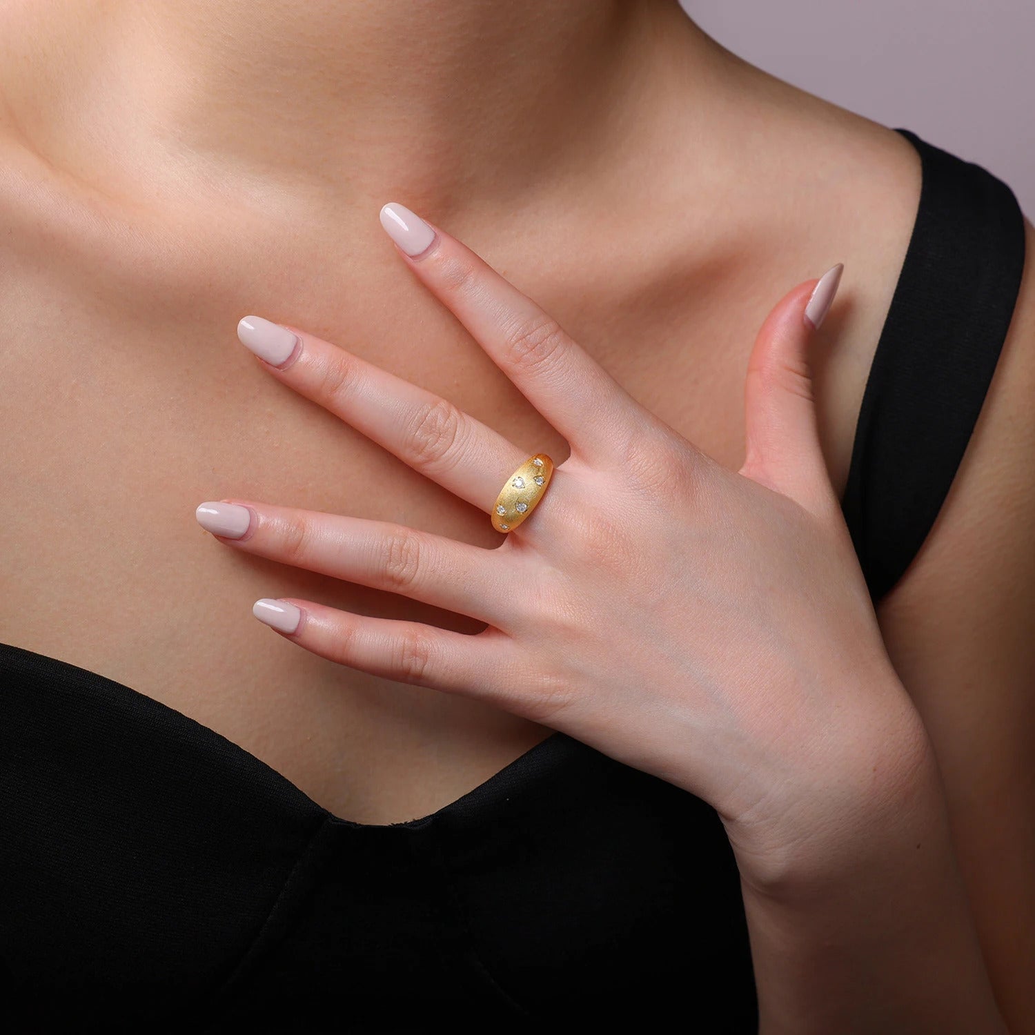 Charmsolo VVS1 Moissanite 18K Gold Plated 925 Silver Matte Dome Band Ring for Women | R1587
