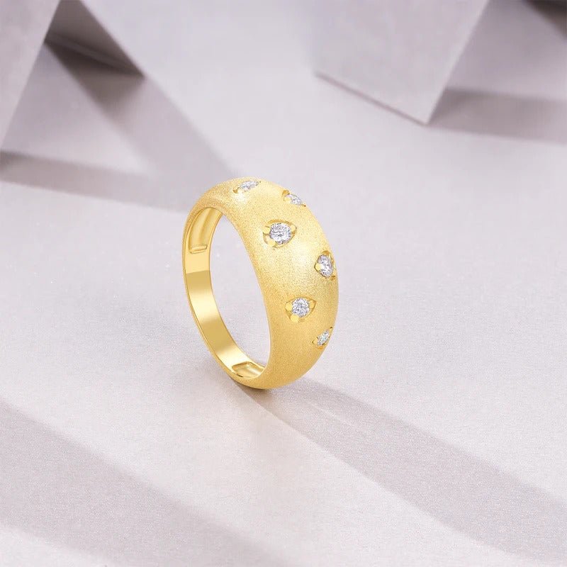 Charmsolo VVS1 Moissanite 18K Gold Plated 925 Silver Matte Dome Band Ring for Women | R1587
