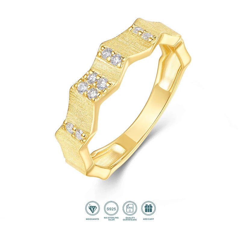 Charmsolo VVS1 Moissanite 18K Gold Plated S925 Silver Bamboo Band Ring for Women | R15878-BH